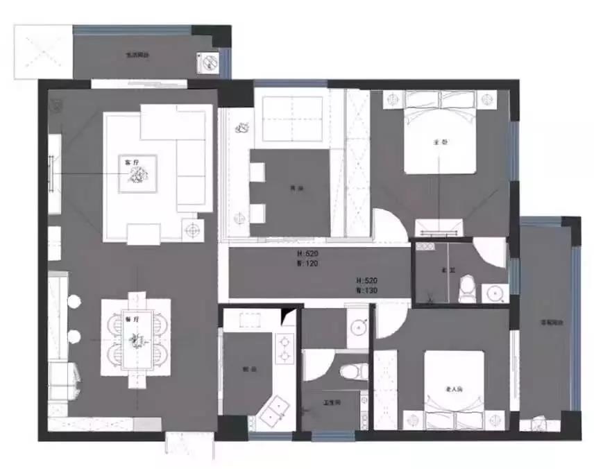 118平的現代風三居室，電視背景墻做得好有個性！